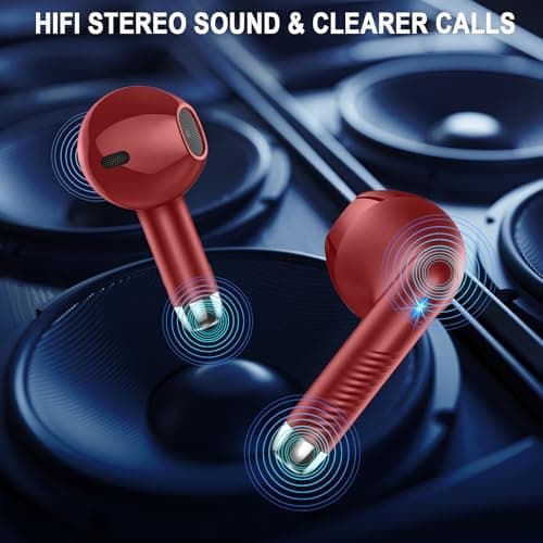 Wireless Earbuds, Bluetooth 5.4 Headphones in Ear with 4 ENC Noise Cancelling Mic, Wireless Earphones 40H Playtime, HiFi Stereo Deep Bass Bluetooth Earbuds, Wireless Headphones IP7 Waterproof, Red — view 2