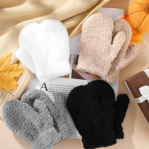4 Pairs Kids Winter Mittens Soft Knit Gloves Set 4-10Y Earthy Tones — view 6