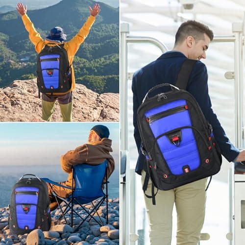 Z-MGKISS 17.3 Inch Large Backpack, Travel Laptop Bag for Men, College Backpack with USB Port, TSA-Approved Water Resistant Rucksack, Heavy Duty Business Weekender Bag, Blue — view 3