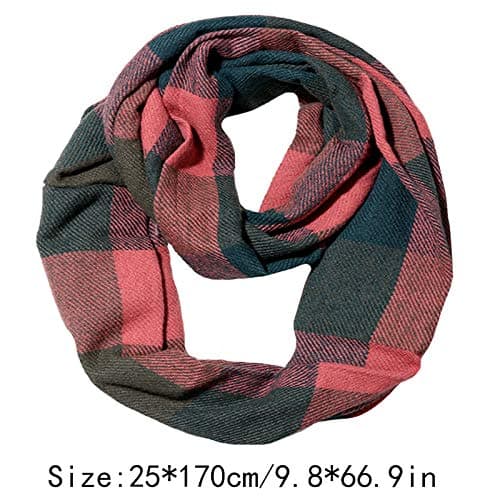 LA HAUTE Women's Checkered Infinity Loop Scarf with Zipper Pocket Secret Hidden Pocket Travel Cashmere Snood Shawl — view 3