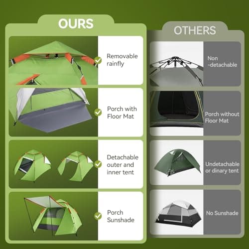 Warmiehomy Camping Tent with Porch, 2 Man Pop Up Tent, Green — view 2