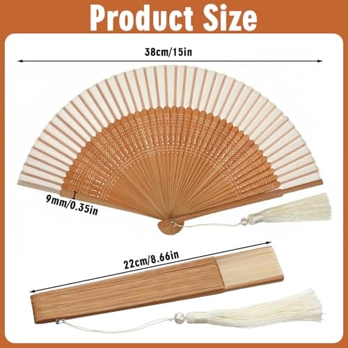 Nogeqi Handheld Folding Fan, Portable Bamboo Hand Fans for Women Foldable, Decorative Chinese Fan for Hot Flashes, Summer Cooling, Dancing Wedding Church Performance (White) — view 3