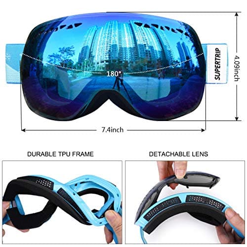 Supertrip Ski Goggles Men & Women Skiing Snowboard Goggles Over Glasses Interchangeable Lens UV400 Protection Anti-fog Snow Skate Goggles Gray Revo Ice Blue(VLT 28%) — view 5