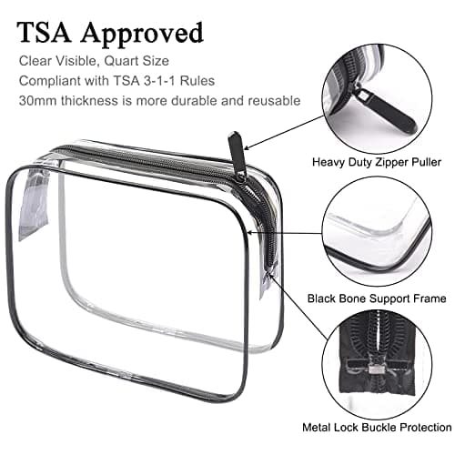 2pcs/Pack Lermende Clear Toiletry Bag TSA Approved Travel Carry On Airport Airline Compliant Bag Quart Sized 3-1-1 Kit Luggage Pouch (No Silkscreen 2Black) — view 3