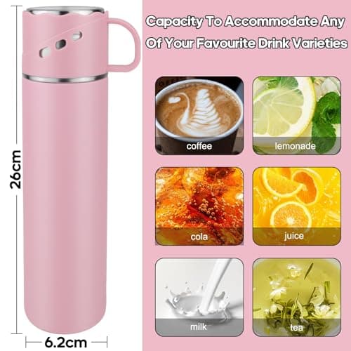 BEIJIE Travel Mug, 550ml Stainless Steel Insulated Hot Water Bottle, Vaccum Thermal Flasks for Hot and Cold Drinks 12h, Metal Water Bottles with Leakproof Cover and Handle, for Kids Men Women - Pink — view 6