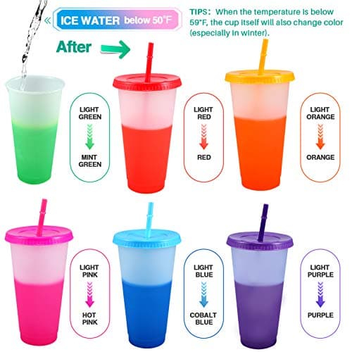 6 Pcs 24 oz Colour Changing Cups Reusable Tumblers with Lids & Straws Cover — view 2