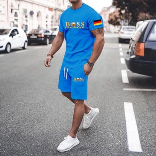 Men's 2 Piece Vacation Beach Outfits Floral Button Down Shirt and Shorts Cruise Attire Sets Loungewear for Travel Sportswear for Gym Running Exercise Fitness (Sky Blue,M) — view 3