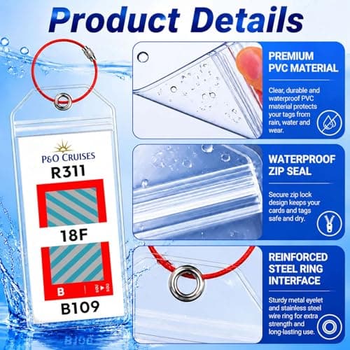 12 PCS Cruise Luggage Tags, 8 Waterproof Cruise Luggage Tag Holder & 4 Detachable Lanyards for Ship Cards 2026, Durable Cruise Ship Accessories with Steel Loops & Zip Sea — view 3