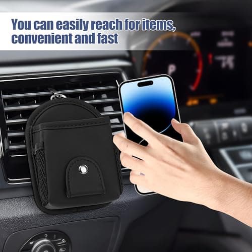 Qirc Car PU Leather Air Vent Pocket, Universal Sunglass Holder Organizer with Clip, Car Interior Storage Bag for Phone, Coin, Key, Card Case, Small Items — view 2