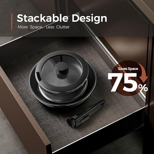 naturepan 5 PCS Ceramic Cookware Set, Stainless Steel Exterior Pots and Pans Set Non Stick, 10x More Durable Super Ceramic Coating, for Induction Hob Pan Set (Black) — view 3