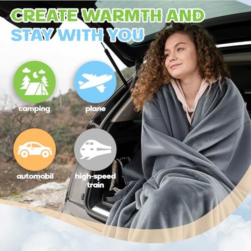 Jokureao 2 in 1 Travel Blanket and Pillow, Soft Micro Plush Portable Airplane Blanket, Ultralight Travel Blanket, Compact Foldable Flannel Blanket for Flights, Car, Business Trips — view 3