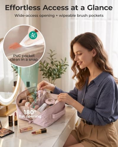 BAGSMART Travel Makeup Bag, Flat Lay Make up Bags for Women — view 4