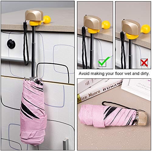 Vicloon Mini Umbrella, Pocket Umbrella （Pink） with Golden Handle, 210T Black Rubber Cloth & 6 Aluminum Alloy Ribs, Foldable Compact Travel Umbrella, UPF>50+ UV Resistance — view 5