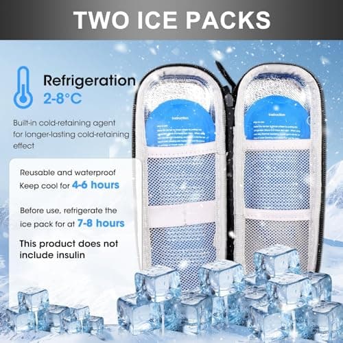 Insulin Cooler Travel Case Insulin Pen Case Portable with 2 Ice Packs Portable Medicine Cool Bag for Diabetic Supplies Small Storage Journey Pack Cooler Cooling Pouch Black Lightweight Durable Travail — view 2