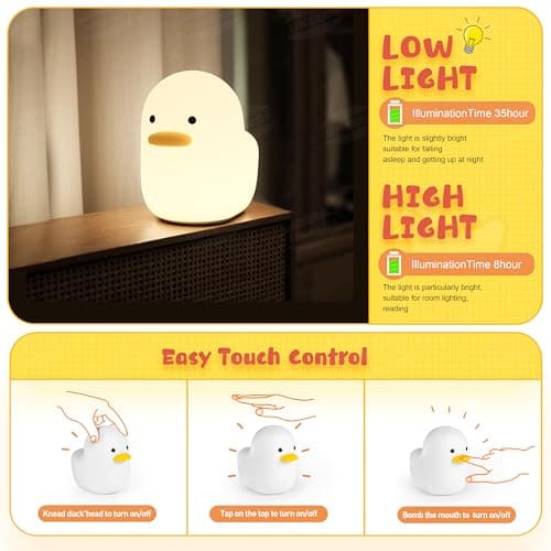 UNEEDE Duck Night Light for Kids, Cute Silicone Baby Lamp Touch Control — view 4