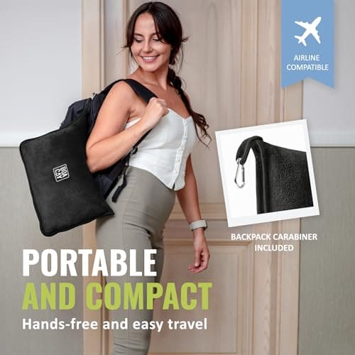 BOACAY Soft & Warm Travel Blanket for Aeroplane & Car - Essential for Long Flights for Women, Men, Children - Compact Pillow with Luggage Sleeve & Backpack Clip — view 3