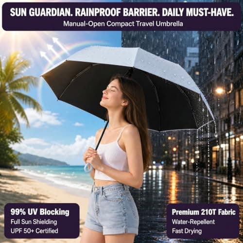 HUA JET Mini Umbrella for Women - UPF 50+ UV Protection, Sun & Rain Dual Use, Ultra-Compact Pocket Size, Lightweight Foldable Travel Umbrella with Case, Portable Shade for Beach, Commute (Blue) — view 3