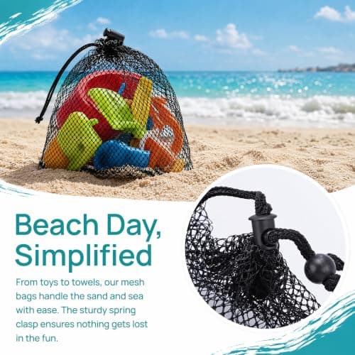 Qukkubiv 10Pcs Mesh Drawstring Bag, 30x40cm Large Net Beach Storage Bag — view 6