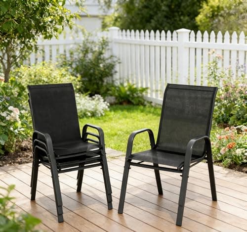 Gotland 2026 Stackable Garden Chairs Set Clearance, Upgrate Outdoor Garden Dining Chairs with High Back, Backrest Breathable Texteline Patio Chairs, Heavy Duty Frame, for Garden, Patio, Balcony