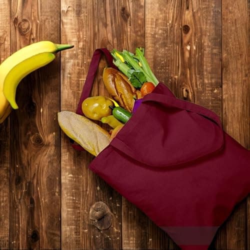 Wonky Line Premium Cotton Tote Bag, Eco-Friendly Shopping Bag, 100% Cotton Canvas, Reusable Grocery Cloth Bag, Extra Strong Long Handle Double Stitched Ideal for Printing (Burgundy) — view 3