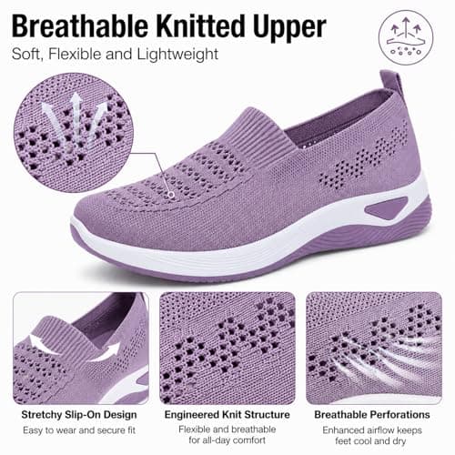 Women’s Slip On Walking Shoes, Lightweight Breathable Knitted Casual Trainers, Laceless Pull On Comfort Trainers for Ladies, Everyday Walking, Work, Travel and Outdoor Wear Purple — view 4