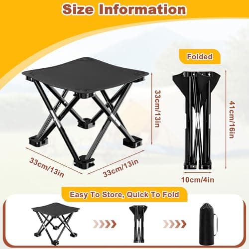 Folding Camping Stool with Carry Bag & Stable Feet, Portable Collapsible Stable Stools 33x33x33cm, Outdoor Foldable Backpack Stool Lightweight Fishing Chairs for Picnics, Travel, Camping, Gardening — view 2