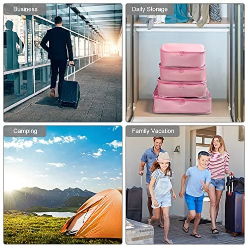OSDUE Packing Cubes for Suitcase, 8 PCS Travel Organiser Packing Bags Lightweight Waterproof Luggage Packing Organizers for Clothes Shoes, Travel Accessories, Pink — view 4