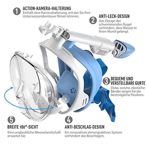 G2RISE SN01 Full Face Snorkel Mask with Detachable Camera Mount, Anti-Fog and Foldable Design, Advanced Breathing System for a Safe Adults/Kids Snorkeling Experience — view 3