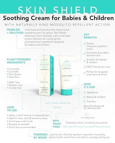Skin Shield Baby Mosquito Repellent & Soothing Cream with Shea Butter & Aloe Vera – Natural Insect Repellent for Babies & Kids – DEET-Free Baby-Safe Formula – 100ml — view 2