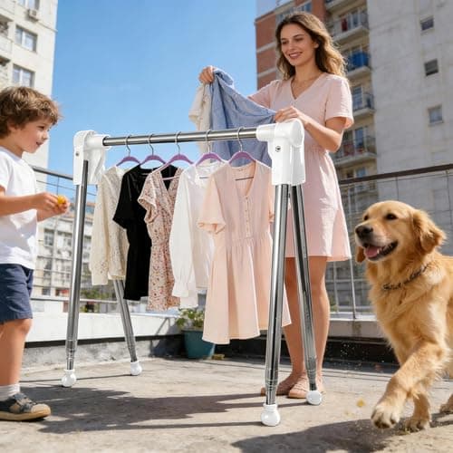 Generisch Foldable Clothes Airer - Stainless Steel Silver, Extendable Towel Shelves, Portable, Compact for Indoor Use, , Weatherproof Space Saver — view 3