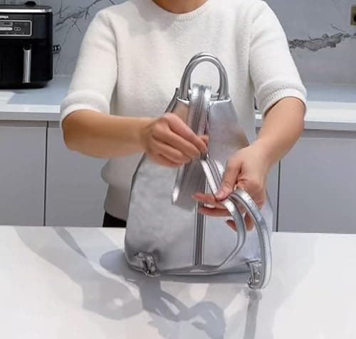 LeahWard Anti-theft Women's Soft Geniune Leather Rucksack Unisex Backpack Bag Handbags For Holiday 244 (Silver) — view 2