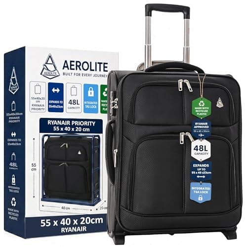 Aerolite Expandable 55x40x20cm to 55x40x23cm Ryanair Priority Max Super Lightweight Carry On Hand Cabin Luggage Suitcase 55x40x20 55x40x23 with 2 Wheels, Approved for Jet2 British Airways & Many More