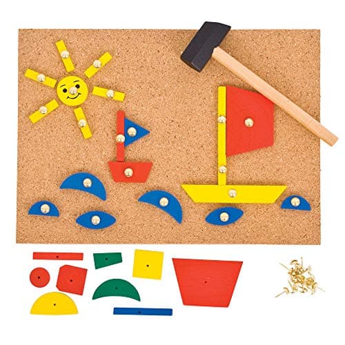 Bigjigs Toys Pin-a-Shape Set, 229-Piece Tap Art Kit with Cork Board