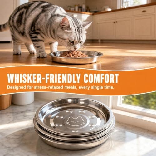 6 Pcs Stainless Steel Cat Bowls,16cm Whisker Fatigue Relief Shallow Cat Food Bowl and Water Bowl, Metal Dishes for Kitten, Puppy, Small Dog, Rabbit, Hamster, Guinea Pig, Stackable Pet Feeding Set — view 6