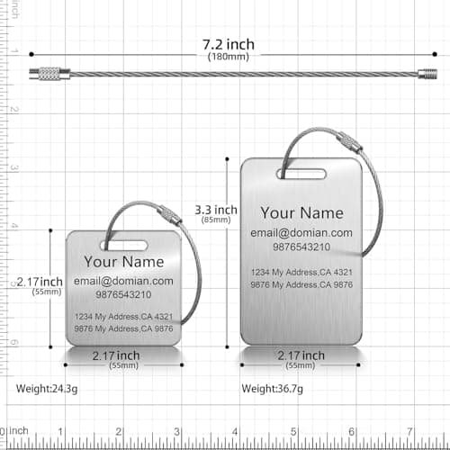 Custom Metal Luggage Tags - Personalized Unique Suitcase & Backpack Bag Handbag Travel, Durable, Waterproof & Heavy Duty, Stainless Steel 3 Color, A — view 2