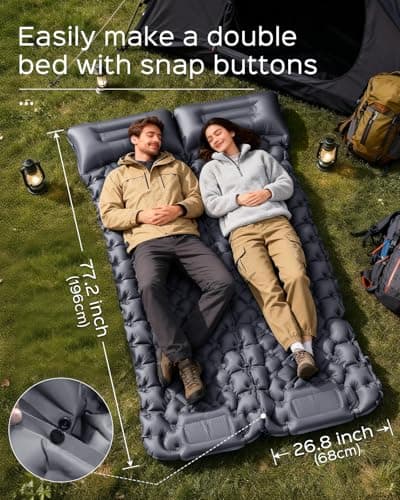 NHOWIN Inflatable Camping Mat, Foot Pump, Pillow, Connectable, Grey — view 4