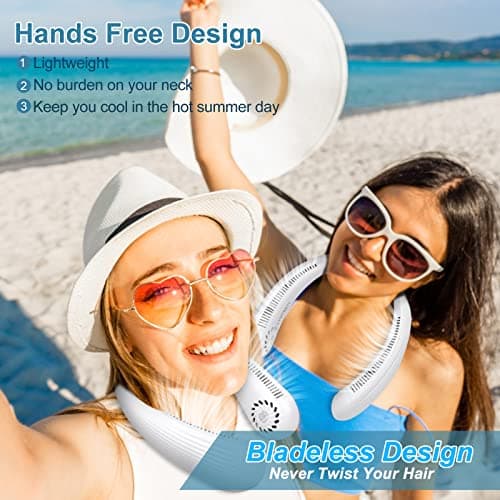 LYMYBETY Portable Neck Fan, Rechargeable Hanging Bladeless Hands Free Fan with 3 Speeds, 3000 mAh Battery Operated Wearable Personal for Men Women Kids Home Office Travel Outdoor (White, T36) — view 6
