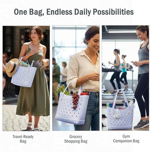 Bodygenix Ladies Charms Bag – Solid Colour Rubber Beach Tote Handbag with Decorative Charms – Stylish, Durable & Waterproof Large Shoulder Bag for Everyday, Travel & Holiday Use – Blue — view 6