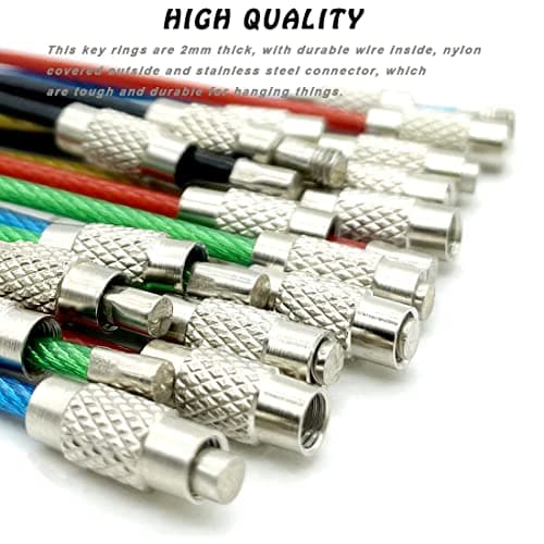 CKANDAY 30 Pcs Colored Nylon Coated Stainless Steel Metal Wire Keychains, 3 Sizes 4" 6" 7.8" Cable Keyrings 2mm Key Rings Loops with Stainless Steel Connecter for Hiking Luggage ID Tags -5 Colors — view 5