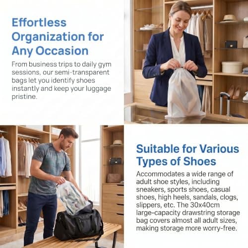 Aieino 10pcs Shoe Bags for Travel Clear 30x40cm Waterproof Drawstring Bag — view 2