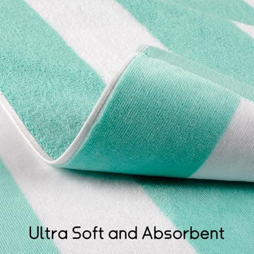 Ouxiaobai Cotton Oversized Beach Towel - 35 x 70 Inch Large Size Pool Towel, Striped Soft Cabana Swim Towel (Turquoise) — view 4