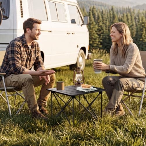 Anbte Ultra-Light Small Camping Table, X-Frame & 4 Vertical Rods, Black — view 2