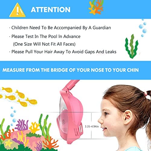 Kids Snorkel Mask Full Face, Snorkeling Gear for Kids with Camera Mount, 180 Degree Panoramic View Snorkeling Set Anti-Fog Anti-Leak — view 6