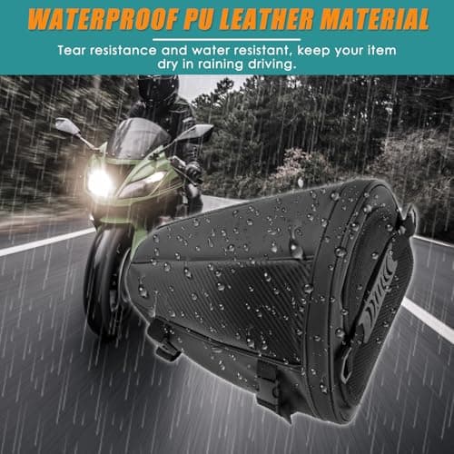 Twilight Garage Motorcycle Tail Bags, Waterproof Leather Storage Saddle Bag 10L, Outdoor Sports Motorbike Rear Seat Light Tank Handbag Tool Carry Bag with Shoulder Strap — view 3
