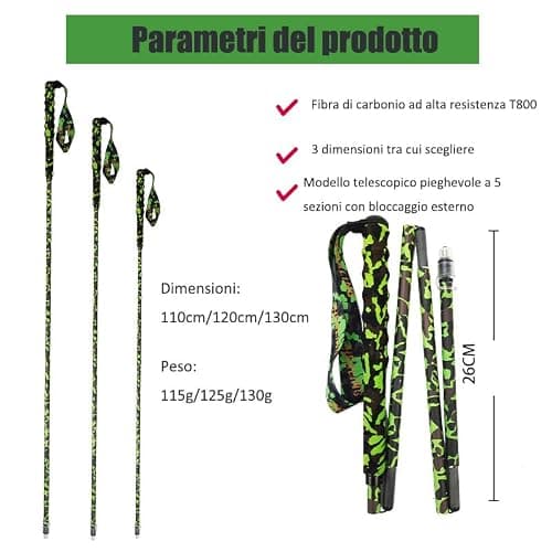 OKHEALING Telescopic Folding Trekking Poles, Lightweight and Durable 1 Pair T800 Carbon Fiber High Strength Camouflage Pattern for Hiking, Trekking and Mountaineering (GN-120) — view 2