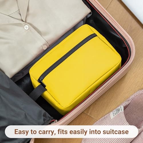 Elviros Travel Toiletry Bag for Women and Men, Lightweight Makeup Bag Hanging Dopp Kit with Shaving Compartment Cosmetic Organizer Small Tool Travel Essentials, Gifts for Men & Women, Bright Yellow — view 6