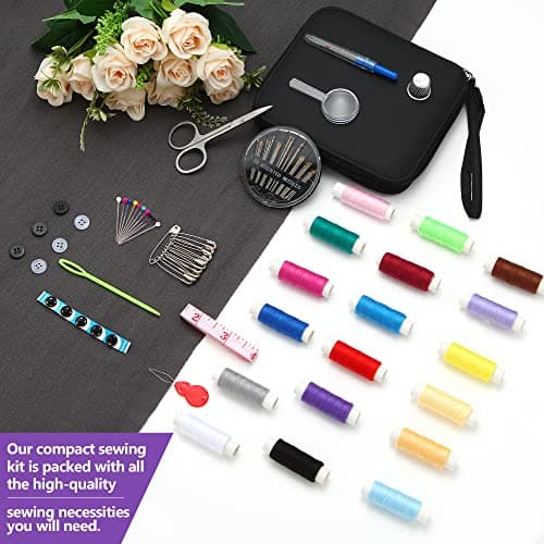 AUERVO Sewing Kit, Mini Sewing Kits 87PCS Thread and Needles Set for Adults, DIY,Home, Travel & Emergency with Compact Small Black Zipper Case — view 4