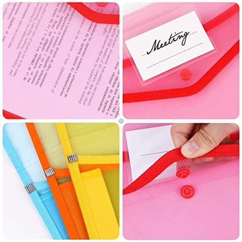 KAHEIGN 5Pcs Plastic Wallets, A4 Clear Popper Wallet Large Capacity Document Folder Pockets Files Envelope with Snap Closure and Pocket for School Office Home (5 Colors) — view 2
