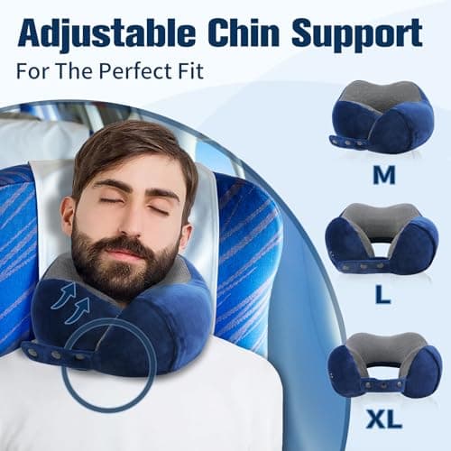 Cirorld Travel Pillow for Airplane, Neck Pillow for Travel, Memory Foam Travel Neck Pillow for Adults, Adjustable & Compact Flight Pillow, Ergonomic Neck Cushion, With Ear Plugs, Eye Mask, Carry Bag — view 2