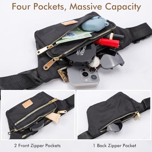 Mayoii Crossbody Fanny Pack for Men Women, Waist Hip Bum Bag with Adjustable Strap for Outdoor Traveling Casual Running Hiking Cycling (Black) — view 5